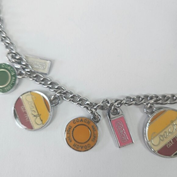 Vintage Coach Logo Charm 21” Stainless Steel Necklace Enameled Medallion Discs - Picture 3 of 10